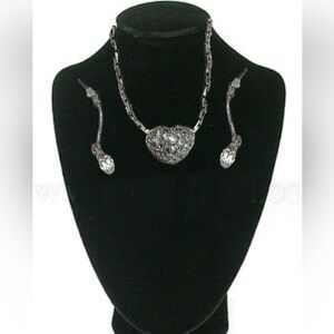 Authentic Swarovski Silver Crystal Heart Pendant Necklace and Drop Earrings